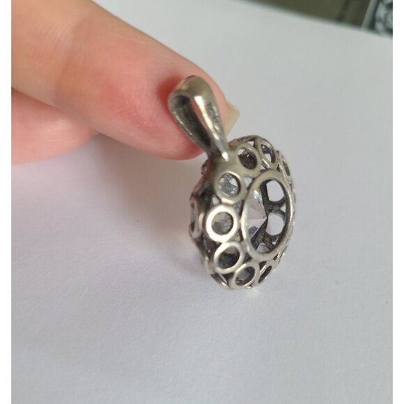 Vintage Antique 925 Sterling Silver Chunky Crystal Circle Pendant - Picture 12 of 16